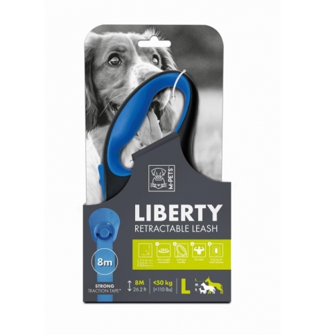 M-PETS поводок-рулетка LIBERTY 8 м, до 50 кг, L, 20.8 x 11.6 x 4.4 см, синий