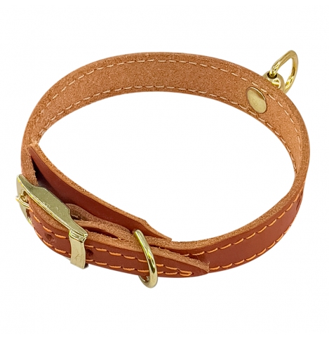 Zoo One ошейник из натуральной кожи для собак , 15 мм*20-28 см, пряжка литая 10 мм, ЗОЛОТО, (РЫЖИЙ)
