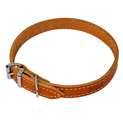 Zoo One ошейник из натуральной кожи для собак , 14 мм*27-35 см, пряжка ролик НИКЕЛЬ, (РЫЖИЙ)