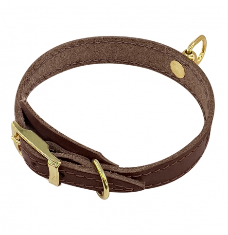 Zoo One ошейник из натуральной кожи для собак , 15 мм*20-28 см, пряжка литая 10 мм, ЗОЛОТО, (КОРИЧНЕВЫЙ)