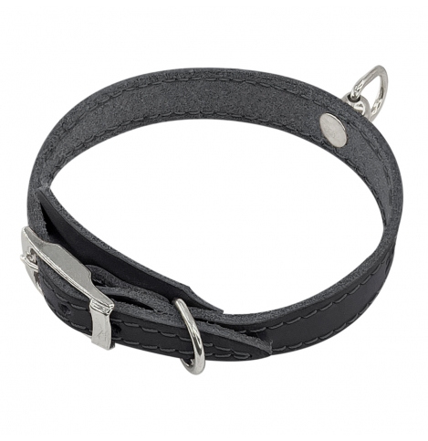 Zoo One ошейник из натуральной кожи для собак , 15 мм*20-28 см, пряжка литая 10 мм, НИКЕЛЬ, (ЧЕРНЫЙ)
