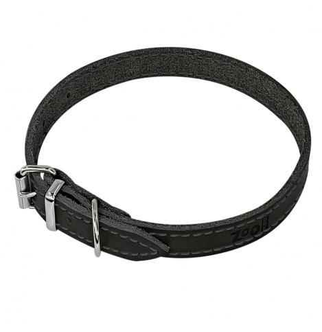 Zoo One ошейник из натуральной кожи для собак , 14 мм*27-35 см, пряжка ролик НИКЕЛЬ, (ЧЁРНЫЙ)