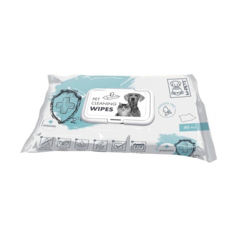 M-PETS очищающие салфетки для животных, антибактериальные, 40 шт.