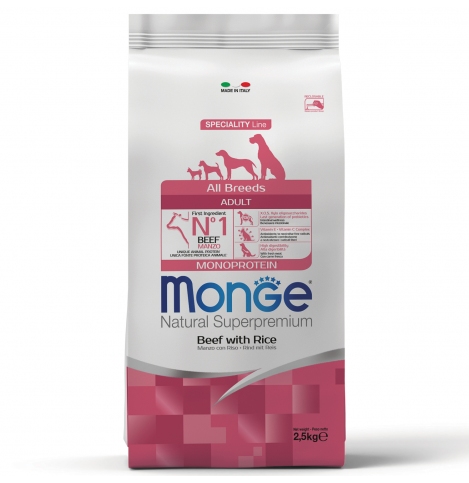 Monge Dog Speciality Line Monoprotein All Breeds Beef and Rice для взрослых собак всех пород, из говядины с рисом 2,5кг