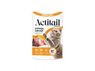 Actitail влажный корм для стерилизованных кошек. Кусочки в соусе с курицей и добавлением овощей, 75г