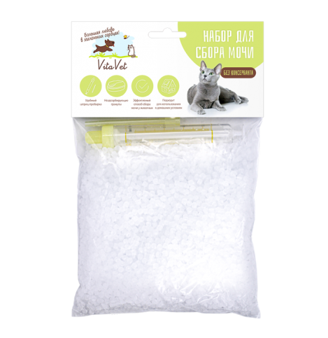 VitaVet Care без консерванта Набор для сбора мочи у кошек для всех видов анализа, 200 г