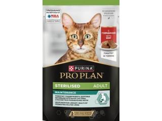 PRO PLAN Sterilised MAINTENANCE Влажный корм для взрослых стерилизованных кошек, паштет с говядиной, 75г
