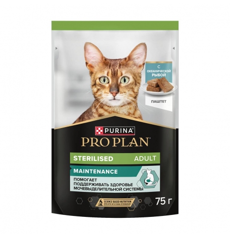 PRO PLAN Sterilised MAINTENANCE Влажный корм для взрослых стерилизованных кошек, паштет с океанической рыбой, 75г