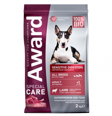 AWARD SPECIAL CARE Sensitive Digestion Сухой корм для взрослых собак всех пород с чувствительным пищеварением со свежим мясом ягненка 2кг