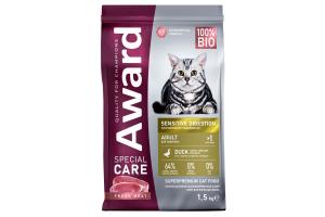 AWARD SPECIAL CARE Sensitive Digestion Сухой корм для взрослых кошек с чувствительным пищеварением со свежим мясом утки 1,5кг