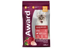 AWARD Indoor Big cats сухой корм для взрослых домашних кошек крупных пород с говядиной и курицей с добавлением брокколи и юкки Шидигера, 400 г