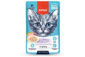 Wanpy Cat Дополнительный консервированный корм пауч для котят нежное рагу из курицы и утки 70 г
