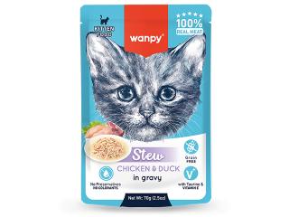 Wanpy Cat Дополнительный консервированный корм пауч для котят нежное рагу из курицы и утки 70 г