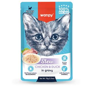 Wanpy Cat Дополнительный консервированный корм пауч для котят нежное рагу из курицы и утки 70 г