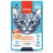 Wanpy Cat Дополнительный консервированный корм пауч для котят нежное рагу из лосося и тунца 70 г