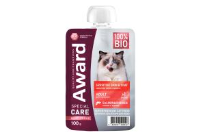 AWARD SPECIAL CARE Sensitive skin&coat "мясное пюре" Влажный допол.корм для взрослых кошек для здоровья кожи и шерсти из курицы с лососем 100 г