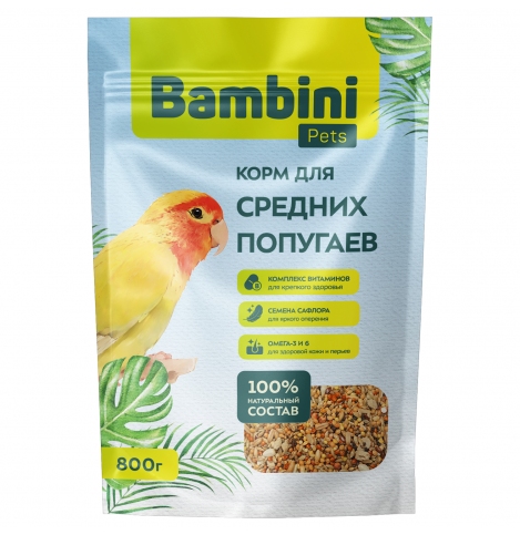 Bambini Pets Корм для средних попугаев, 800 г