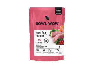 BOWL WOW Влажный корм для стерилизованных кошек, кусочки в желе: индейка, овощи, 85 г
