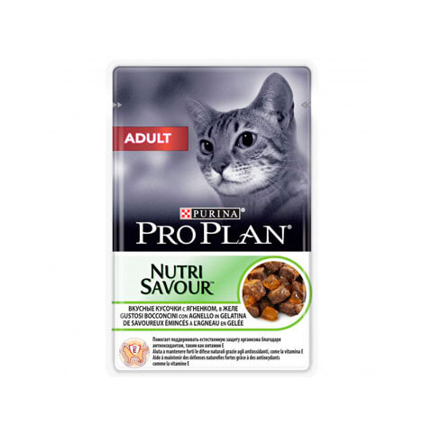 PRO PLAN NUTRISAVOUR ADULT Консервированный корм для взрослых кошек, с ягненком в желе, 85г