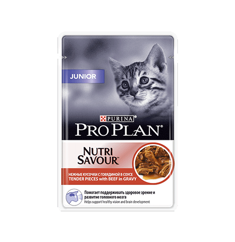 PRO PLAN NUTRISAVOUR JUNIOR Консервированный корм для котят, с говядиной в соусе, 85г