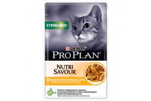 PRO PLAN NUTRISAVOUR STERILISED Консервированный корм для стерилизованных кошек и кастрированных котов, с курицей в соусе, 85г