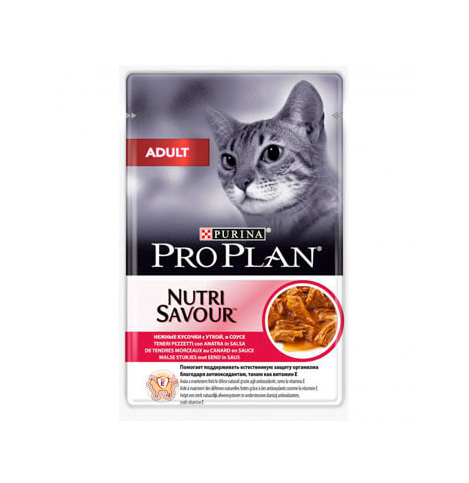 PRO PLAN NUTRISAVOUR Adult Консервированный корм для взрослых кошек, с уткой в соусе, 85г