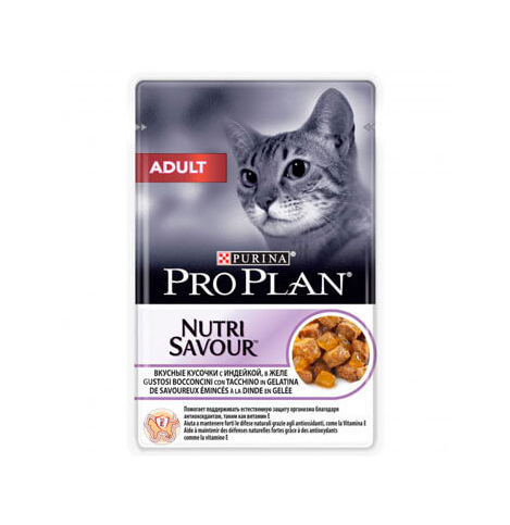 PRO PLAN NUTRISAVOUR ADULT Консервированный корм для взрослых кошек, с индейкой в желе, 85г