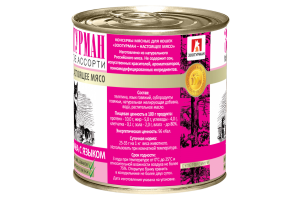 ЗООГУРМАН Влажный корм для кошек Мясное ассорти «Зоогурман - Настоящее мясо», Телятина с языком, 250г