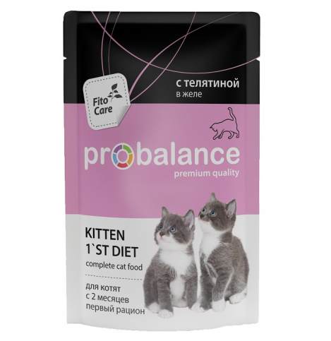 ProBalance Kitten 1'st Diet для котят с 2-х мес., беременных и кормящих кошек, с телятиной в желе, 85г