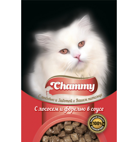 Chammy Консервированный корм для кошек с лососем и форелью соусе, 85г