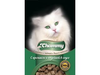 Chammy Консервированный корм для кошек с кроликом и индейкой в соусе, 85г