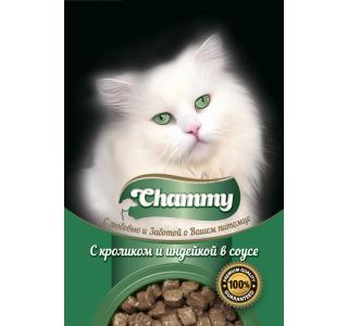 Chammy Консервированный корм для кошек с кроликом и индейкой в соусе, 85г