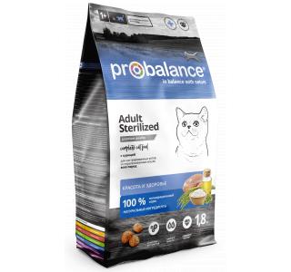ProBalance Sterilized для кастрированных котов и стерилизованных кошек, с курицей, 1.8 кг