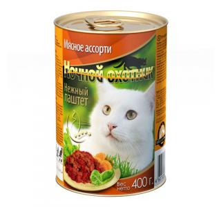 Ночной охотник консервы для кошек паштет мясное ассорти, 415гр.