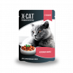 X-CAT Корм консервированный полнорационный для взрослых кошек. Кусочки с говядинойг  в соусе для стерилизованных кошек, 85г