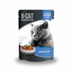 X-CAT Корм консервированный полнорационный для взрослых кошек. Кусочки с сельдью и форелью в соусе, 85г