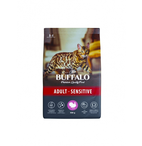 MR. BUFFALO ADULT SENSITIVE С ИНДЕЙКОЙ Сухой корм для взрослых кошек и котов с чувствительным пищеварением, 400г