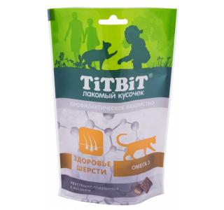 TiTBiT Хрустящие подушечки для кошек с лососем для здоровья шерсти 60 г