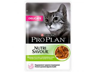 PRO PLAN NUTRISAVOUR Delicate Консервированный корм для кошек с чувствительным пищеварением, с ягненком в соусе, 85г