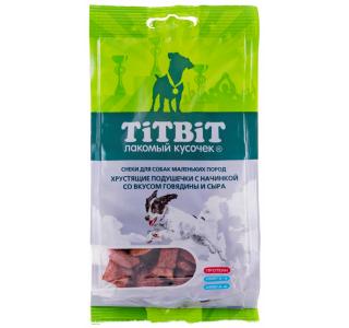 TiTBiT Хрустящие подушечки с начинкой со вкусом говядины и сыра для маленьких пород,  95 г