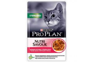 PRO PLAN NUTRISAVOUR STERILISED консервированный корм для стерилизованных кошек и кастрированных котов, с уткой в соусе, 85г