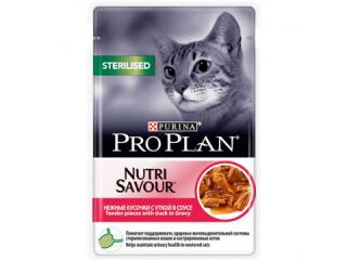 PRO PLAN NUTRISAVOUR STERILISED консервированный корм для стерилизованных кошек и кастрированных котов, с уткой в соусе, 85г