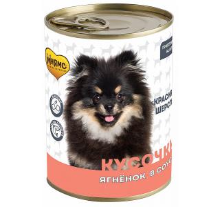 Мнямс Консервы для собак всех пород "КРАСИВАЯ ШЕРСТЬ" Кусочки в соусе с ягненком - 400 гр