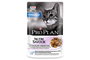 Pro Plan Nutri Savour Консервированный корм для взрослых кошек, живущих дома, вкусные кусочки с индейкой, в желе, Пауч, 85 г