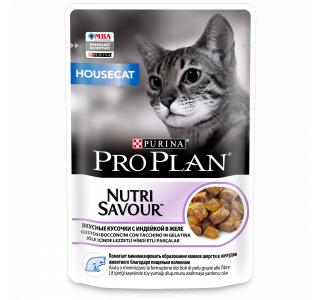 Pro Plan Nutri Savour Консервированный корм для взрослых кошек, живущих дома, вкусные кусочки с индейкой, в желе, Пауч, 85 г