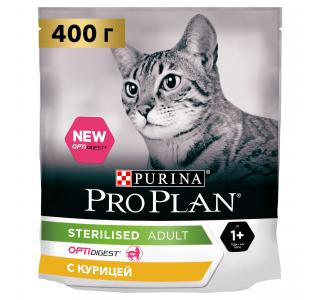 PRO PLAN STERILISED Сухой корм для стерилизованных кошек с чувствительным пищеварением, с курицей, 400г