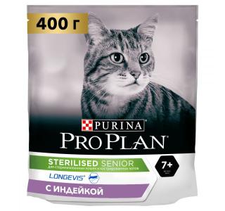Pro Plan Сухой корм для стерилизованных кошек и кастрированных котов старше 7 лет, индейка, 400 г